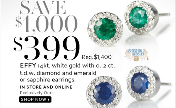 theybay The Bay Canada: EFFY 14K White Gold Diamond & Emerald or Sapphire Earrings Now $399 (Save $1000)