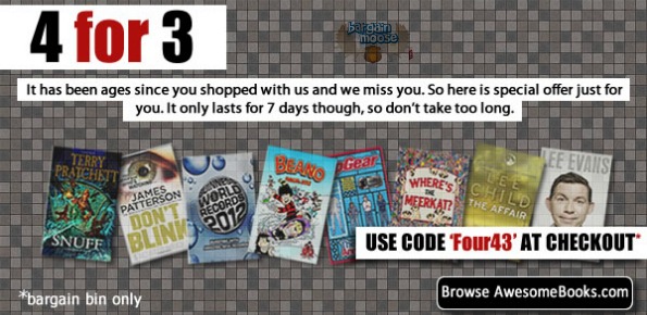 Awesome Books Coupon: 4 for 3 Deal on Bargain Bin Books