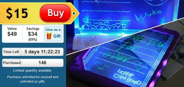 DealFind: Portable LED Scribble Board $15 Including Taxes and Shipping ($49 Value) Photo DealFind: Portable LED Scribble Board $15 Including Taxes and Shipping ($49 Value)
