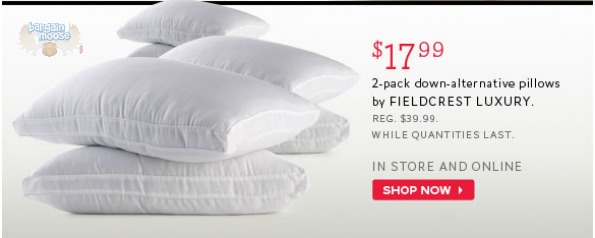 The Bay Canada: 2 pack Fieldcrest Luxury Pillows $17.99 (Was $39.99)
