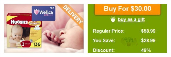 WagJag Canada: $30 for Box of Huggies Little Snugglers Diapers & $20 Gift Card from Well.ca