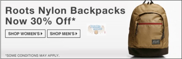 roots Roots Canada: Free Shipping Today Only + Nylon Backpacks 30% Off + $25 off $100