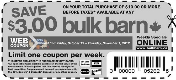 Bulk Barn: Save $3 on Purchases of $10+ Photo Bulk Barn: Save $3 on Purchases of $10+