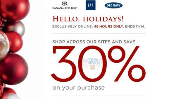 The Gap, Old Navy & Banana Republic Promo Code: Save 30% 2 Days Only