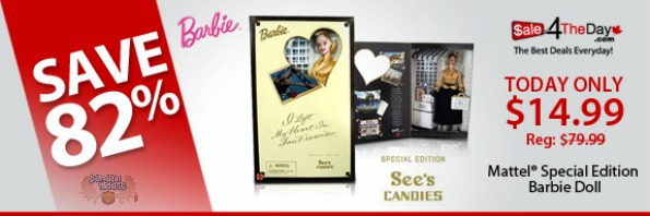 Sale 4 The Day Canada: Exclusive Coupon Code for An Extra 10% Off The Sale Price Of $14.99 For A Mattel  Barbie Special Edition See’s Candies 