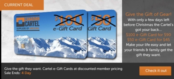 Canadian Cartel: Email Your Gift – Get $100 E Card For $90 Or $50 E Card For $45 Photo Canadian Cartel: Email Your Gift – Get $100 E Card For $90 Or $50 E Card For $45
