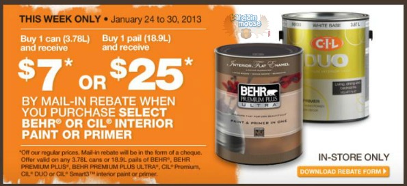 Home Depot Canada: Buy 1 Can/Bucket of Paint/Stain/Primer & Get $7 or $25 (MIR) Photo Home Depot Canada: Buy 1 Can/Bucket of Paint/Stain/Primer & Get $7 or $25 (MIR)