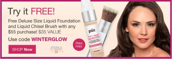 Purminerals: Promo Code For Free Deluxe Size Liquid Foundation & Chisel Brush With Purchase of $55+