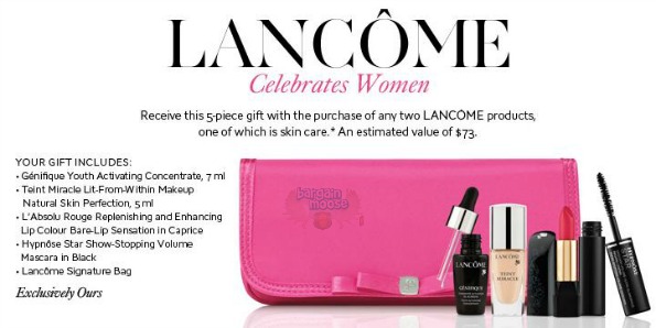The Bay Canada: Free 5 Piece Gift w/ 2 Lancome Items Purchased Photo The Bay Canada: Free 5 Piece Gift w/ 2 Lancome Items Purchased