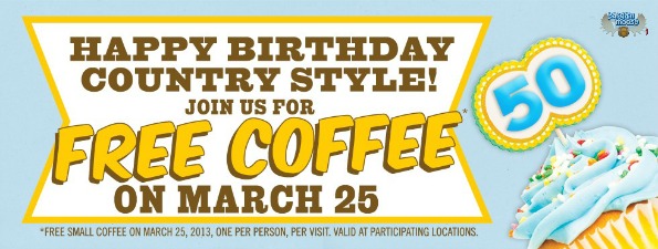 Free Country Style Coffee Canadian Freebie: Small Coffee @ Country Style On March 25th