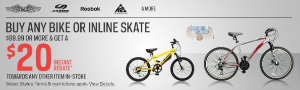 Sport Chek Canada: Buy Any Bike/Inline Skate $99+ & Get $20 Instant Rebate + Free Shipping Photo Sport Chek Canada: Buy Any Bike/Inline Skate $99+ & Get $20 Instant Rebate + Free Shipping
