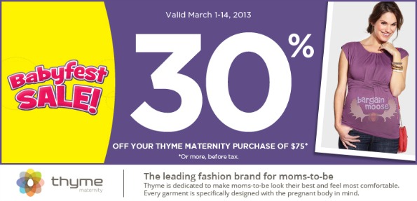 Babies R Us Canada Babyfest Sale: Save 30% On All Thyme Maternity When You Spend $75
