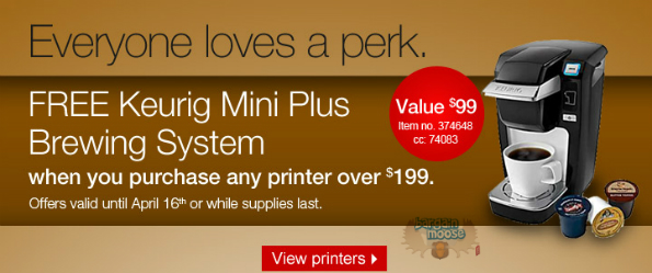 Staples Canada: FREE Keurig Mini Plus Brewing System w/Purchase of ANY Printer Over $199