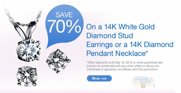 Sears Canada: 70% Off 14KT White Gold Diamond Earrings & Necklace