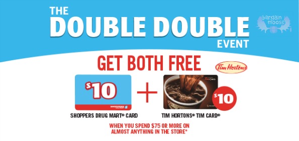 Shoppers Drug Mart Canada: Double Double Event   Spend $75, Get $10 Tim Card & $10 SDM Card