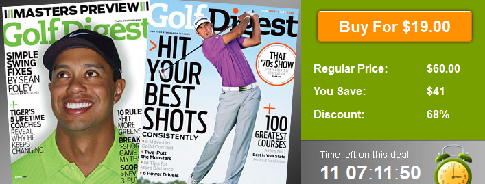 Wagjag Canada: $19 For 1 Year Subscription To Golf Digest Magazine ($60 Value) Photo Wagjag Canada: $19 For 1 Year Subscription To Golf Digest Magazine ($60 Value)