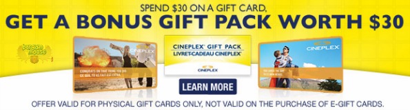 Cineplex Canada: Buy $30 Gift Card, Get $30 Gift Pack Photo Cineplex Canada: Buy $30 Gift Card, Get $30 Gift Pack