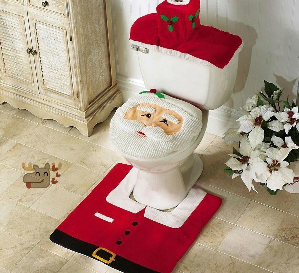 Three Piece Christmas Santa Toilet Seat Cover and Rug Set Just 12 + Free Shipping Amazon