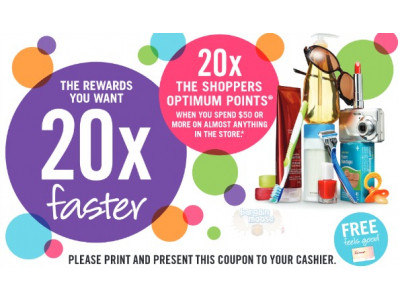 Shoppers Drug Mart Canada Printable: 20x Points On $50+ Spend April 30th Only