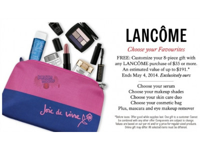 The Bay Canada: Free 8 Piece Lancome Gift with $35+ 
