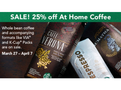 Starbucks Canada: At Home Coffee Event 25% Off 