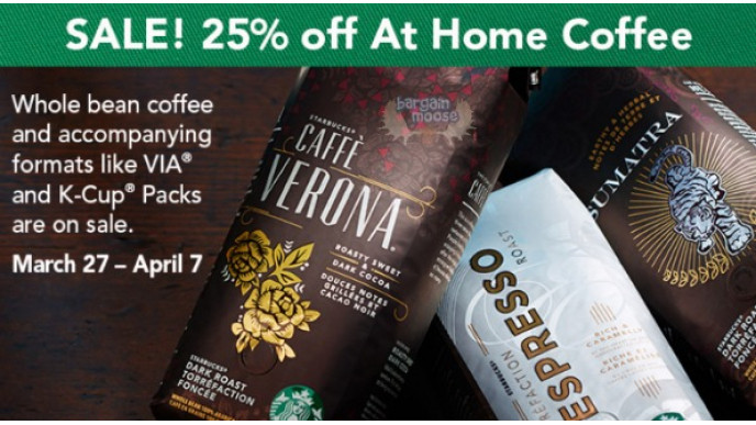 Starbucks Canada: At Home Coffee Event 25% Off