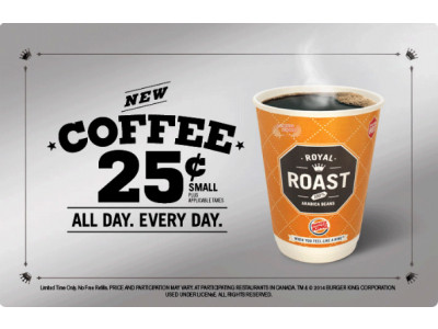 Burger King: Small Coffee is Just $0.25 Every Day