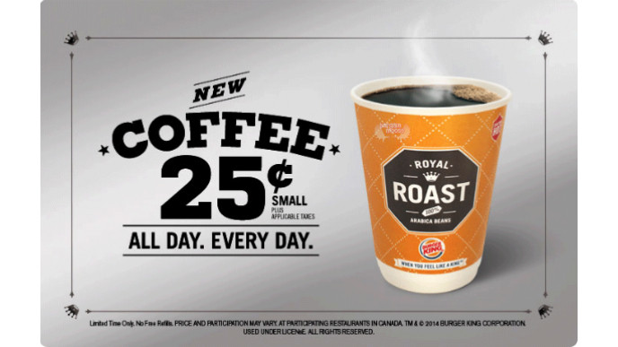 Burger King: Small Coffee is Just $0.25 Every Day