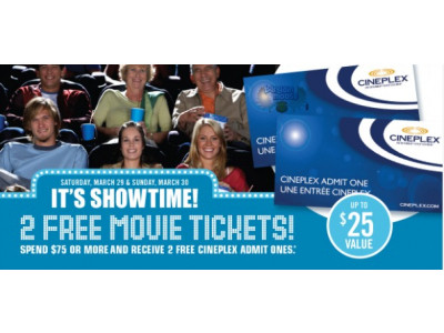 Shoppers Drug Mart: Spend $75 & Get 2 Free Cineplex Tickets (March 29th & 30th) 