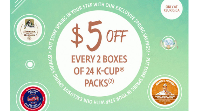 Keurig Canada Spring Savings: $5 Off 2 Boxes Of 24 K-Cups