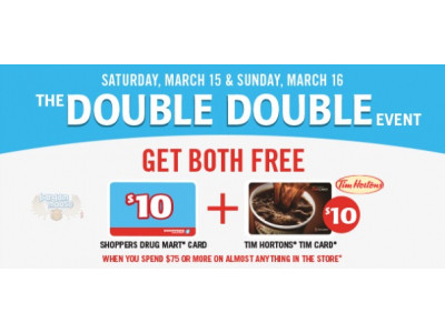 Shoppers Drug Mart: Free $10 Gift Card & $10 Tim Hortons Card With $75+ 