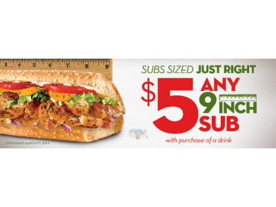Quiznos: $5 9-Inch Sub When you Buy a Drink