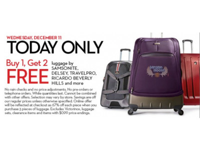 The Bay Canada: Today Only B1G2 Free On All Luggage