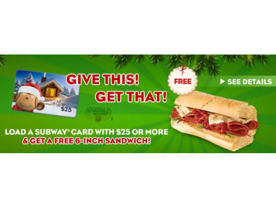 Subway Canada Free Sub with Gift Card
