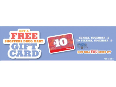 Shoppers Drug Mart Canada: Free $10 Gift Card With $50+