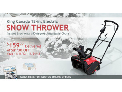Costco Canada: $30 off King Canada 13A Electric Snow Blower + Free Shipping ($160)