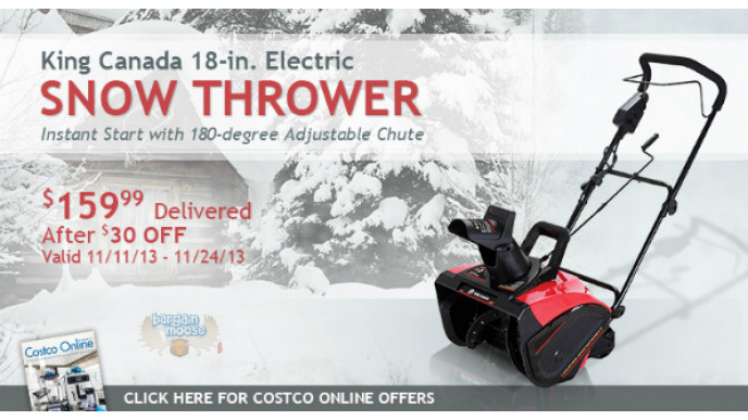 Costco Canada: $30 off King Canada 13A Electric Snow Blower + Free Shipping ($160)