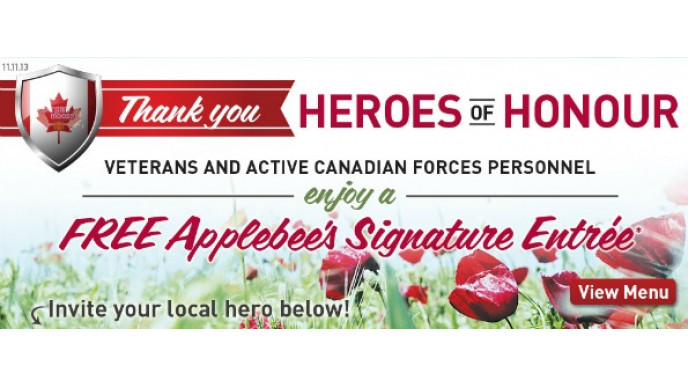 Applebees Canada: Free Entrees For Veterans On Remembrance Day