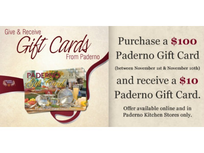 Paderno Canada: Buy a $100 Gift Card & Get a Free $10 Card