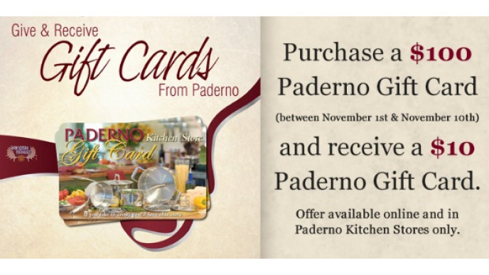 Paderno Canada: Buy a $100 Gift Card & Get a Free $10 Card