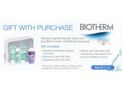 Sears Canada: Free Gift with $30+ Biotherm Purchase