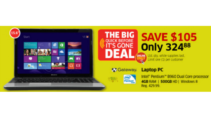 The Source Canada: Gateway 500GB HDD Laptop - $325 (Save $105)