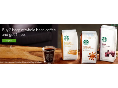 Starbucks Canada: Buy 2 Bags Of Whole Bean Starbucks Coffee, Get 1 Free