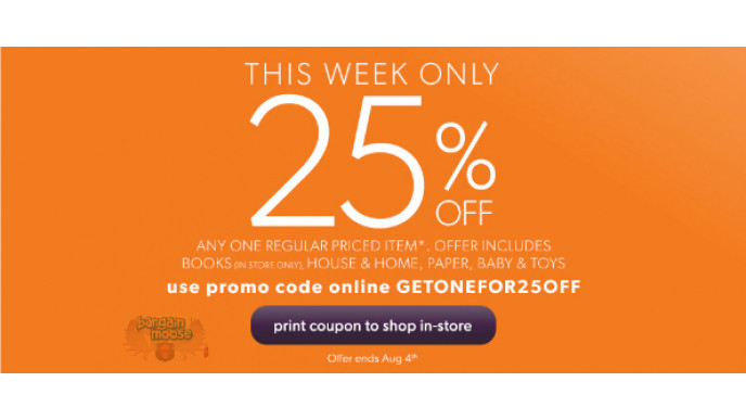 Chapters Canada: 25% Off 1 Regular Priced Item