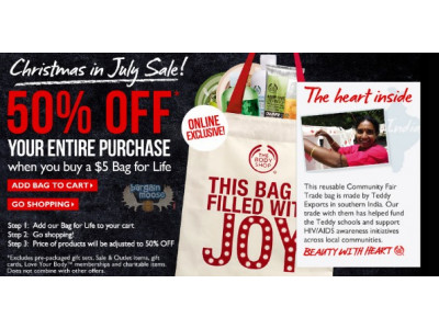 The Body Shop Canada: Christmas In July Save 50% With $5 Bag Purchase