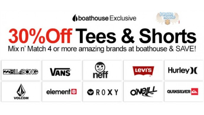 Shop.ca: Buy 4 Boathouse Tees or Shorts & Get 30% Off
