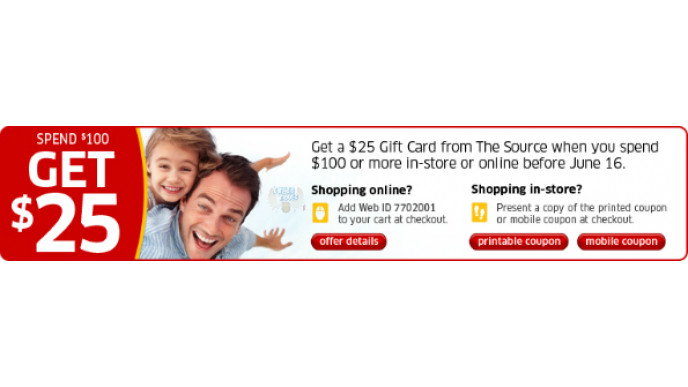 The Source: Get a $25 Gift Card When you Spend $100 Online or In-Store