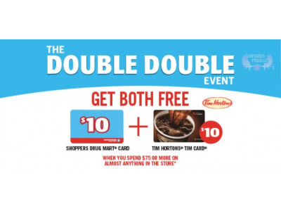 Shoppers Drug Mart Canada: Double Double Event - Spend $75, Get $10 Tim Card & $10 SDM Card