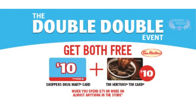 Shoppers Drug Mart Canada: Double Double Event - Spend $75, Get $10 Tim Card & $10 SDM Card