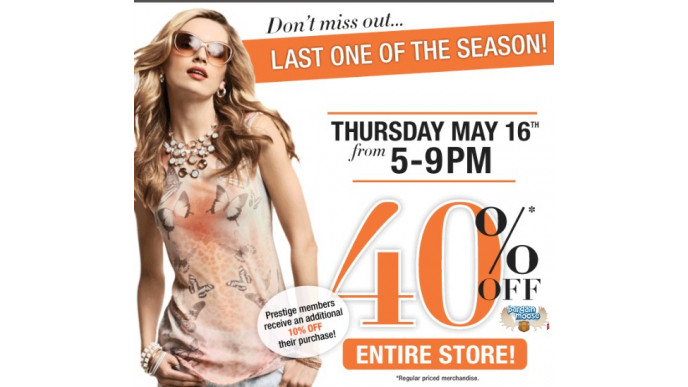 Suzy Shier Canada: 40% Off Entire Store on May 16th From 5-9 pm